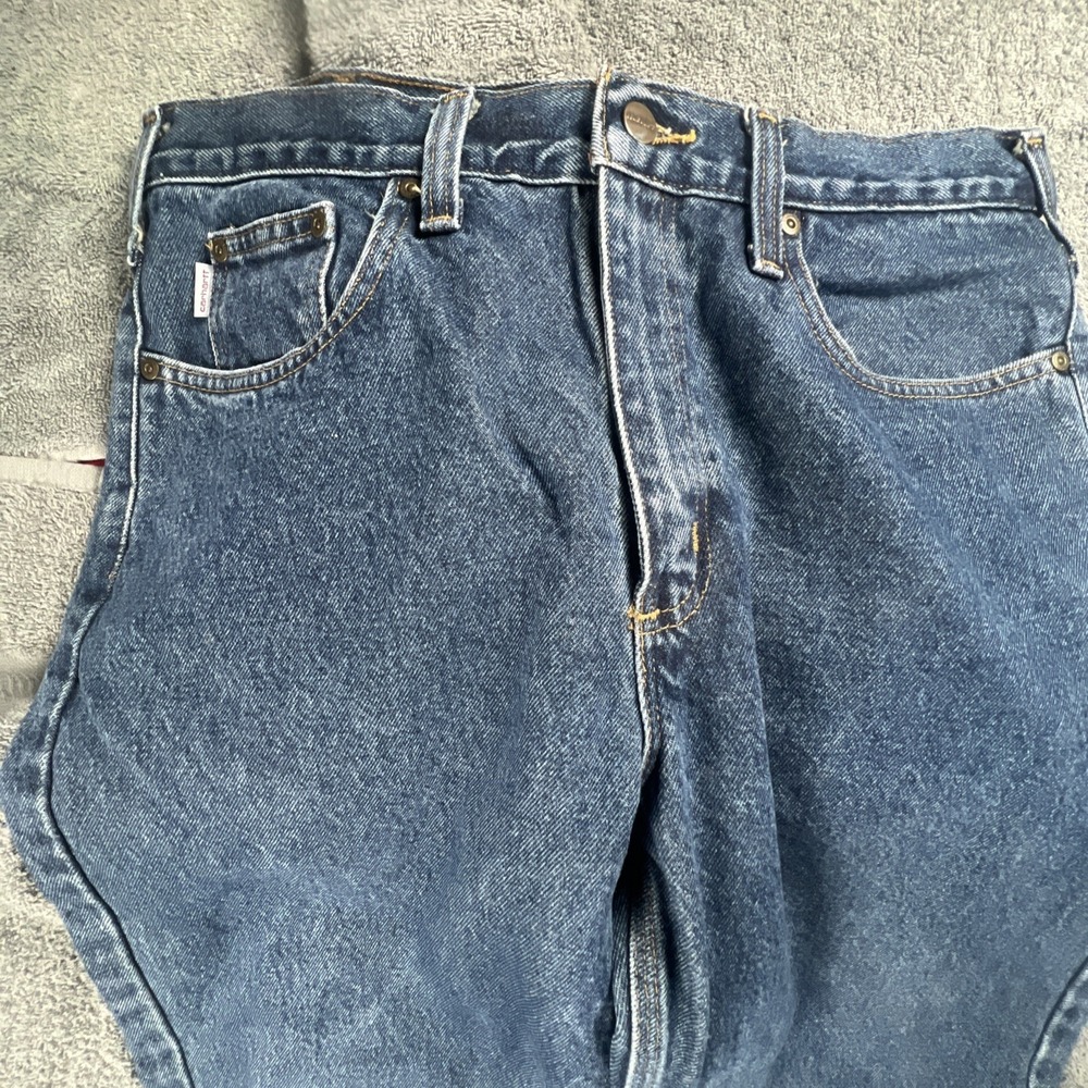 Carhartt Mens‎ Blue Jeans Work Pants Leather Patch Size 36 x 32